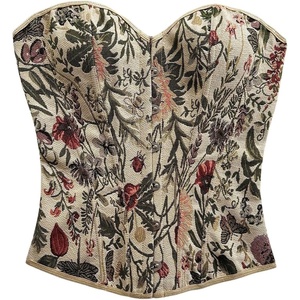 image:imageGORGLITTER Womens Floral Western Corset Top Lace Up Vintage Crop Tube TopsMulticolor