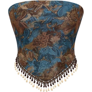 image:imageGORGLITTER Womens Fringe Paisley Print Strapless Asymmetrical Bandeau TopsMulticolor Floral