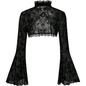 image:imageGORGLITTER Womens Lace Bell Long Sleeve Goth Tops Poncho Y2k Mock NeckLightweight Bolero Shrugs Cardigan for DressBlack