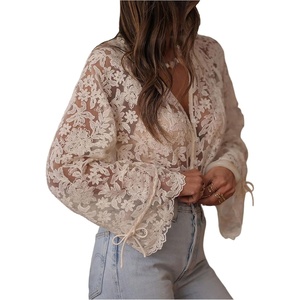 image:imageGORGLITTER Womens Lace Embroidered Peasant Blouses Dressy Casual OutfisApricot