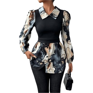 image:imageGORGLITTER Womens Long Sleeve Peplum Tops Blouse Button Down Fall ShirtsMulticolor