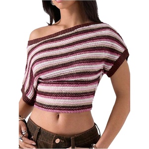 image:imageGORGLITTER Womens Off The Shoulder Top Cinched Waist Striped Going Out TopMulticolor Pink