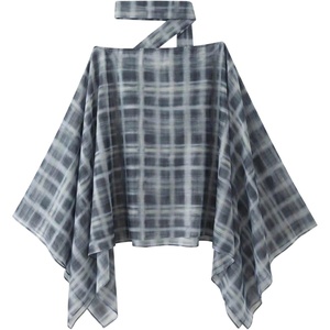 image:imageGORGLITTER Womens Plaid Poncho Top Shawl Scarf Sheer Long Sleeve BlousesBlue