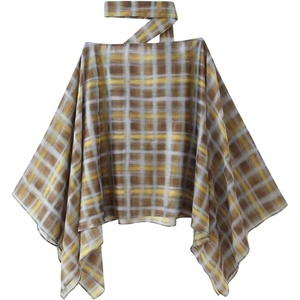 image:imageGORGLITTER Womens Plaid Poncho Top Shawl Scarf Sheer Long Sleeve BlousesYellow