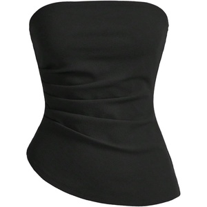 image:imageGORGLITTER Womens Pleated Strapless Tube Top Asymmetrical Going Out TopBlack