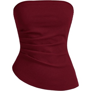 image:imageGORGLITTER Womens Pleated Strapless Tube Top Asymmetrical Going Out TopBurgundy
