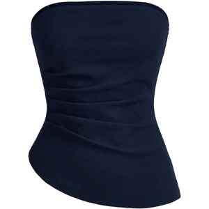 image:imageGORGLITTER Womens Pleated Strapless Tube Top Asymmetrical Going Out TopDark Blue