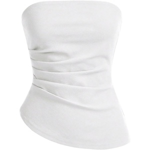image:imageGORGLITTER Womens Pleated Strapless Tube Top Asymmetrical Going Out TopWhite