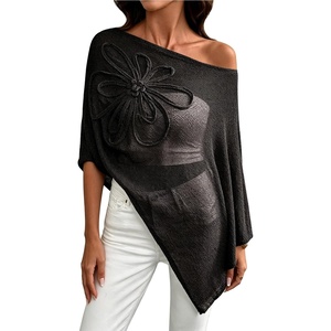 image:imageGORGLITTER Womens Plus Size Off The Shoulder Sheer Poncho Top Fall FashionBlack