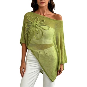 image:imageGORGLITTER Womens Plus Size Off The Shoulder Sheer Poncho Top Fall FashionGreen