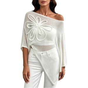 image:imageGORGLITTER Womens Plus Size Off The Shoulder Sheer Poncho Top Fall FashionWhite