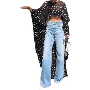 image:imageGORGLITTER Womens Polka Dots Cape Top Sheer Chiffon Flowy Poncho ShawlBlack