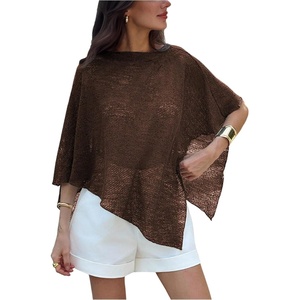 image:imageGORGLITTER Womens Poncho Tops Sheer Shawl Cape Top Sparkly Sequin SweatersCoffee Brown