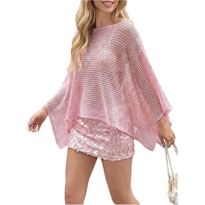 image:imageGORGLITTER Womens Poncho Tops Sheer Shawl Cape Top Sparkly Sequin SweatersPink