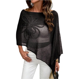 image:imageGORGLITTER Womens Sheer Poncho Shawl Asymmetrical Cape Top Fall OutfitsBlack