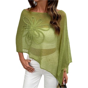 image:imageGORGLITTER Womens Sheer Poncho Shawl Asymmetrical Cape Top Fall OutfitsGreen