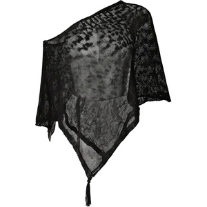image:imageGORGLITTER Womens Sheer Top Asymmetrical One Shoulder Cape Wrap Y2k PonchoBlack