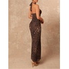 image:imageGORGLITTER Womens Cheetah Print Halter Maxi Dress Sexy Metal Ruched Bodycon Leopard Night Out Evening Long DressesCoffee Brown