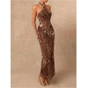 image:imageGORGLITTER Womens Cheetah Print Halter Maxi Dress Sexy Metal Ruched Bodycon Leopard Night Out Evening Long DressesKhaki