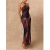 image:imageGORGLITTER Womens Cheetah Print Halter Maxi Dress Sexy Metal Ruched Bodycon Leopard Night Out Evening Long DressesRed Violet