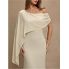 image:imageGORGLITTER Womens Chiffon of Bride Dresses Off Shoulder Dolman Sleeve Bodycon Maxi Cocktail Wedding Guest DressApricot