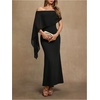 image:imageGORGLITTER Womens Chiffon of Bride Dresses Off Shoulder Dolman Sleeve Bodycon Maxi Cocktail Wedding Guest DressBlack