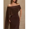 image:imageGORGLITTER Womens Chiffon of Bride Dresses Off Shoulder Dolman Sleeve Bodycon Maxi Cocktail Wedding Guest DressBrown