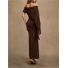 image:imageGORGLITTER Womens Chiffon of Bride Dresses Off Shoulder Dolman Sleeve Bodycon Maxi Cocktail Wedding Guest DressBrown
