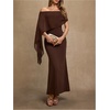 image:imageGORGLITTER Womens Chiffon of Bride Dresses Off Shoulder Dolman Sleeve Bodycon Maxi Cocktail Wedding Guest DressBrown