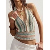image:imageGORGLITTER Womens Colorful Sweater Vest Boho Backless Halter Knit TopsMulticolor Green