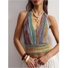 image:imageGORGLITTER Womens Colorful Sweater Vest Boho Backless Halter Knit TopsMulticolor Knit