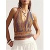image:imageGORGLITTER Womens Colorful Sweater Vest Boho Backless Halter Knit TopsMulticolor V Neck