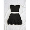image:imageGORGLITTER Womens Crochet Going Out Outfit Crop Tube Top Fringe Mini SkirtBlack