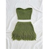 image:imageGORGLITTER Womens Crochet Going Out Outfit Crop Tube Top Fringe Mini SkirtGreen