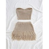 image:imageGORGLITTER Womens Crochet Going Out Outfit Crop Tube Top Fringe Mini SkirtKhaki
