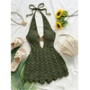 image:imageGORGLITTER Womens Crochet Romper Sexy Deep V Halter Beach Going Out RomperArmy Green