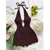 image:imageGORGLITTER Womens Crochet Romper Sexy Deep V Halter Beach Going Out RomperCoffee Brown