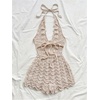 image:imageGORGLITTER Womens Crochet Romper Sexy Deep V Halter Beach Going Out RomperKhaki