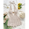 image:imageGORGLITTER Womens Crochet Romper Sexy Deep V Halter Beach Going Out RomperKhaki