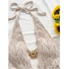 image:imageGORGLITTER Womens Crochet Romper Sexy Deep V Halter Beach Going Out RomperKhaki