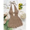image:imageGORGLITTER Womens Crochet Romper Sexy Deep V Halter Beach Going Out RomperSolid Khaki