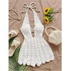image:imageGORGLITTER Womens Crochet Romper Sexy Deep V Halter Beach Going Out RomperWhite