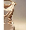 image:imageGORGLITTER Womens Elegant Satin Midi Dress Dressy Draped Ruched Sleeveless Bodycon Wedding Guest Evening Party DressApricot