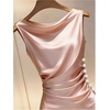 image:imageGORGLITTER Womens Elegant Satin Midi Dress Dressy Draped Ruched Sleeveless Bodycon Wedding Guest Evening Party DressPink