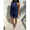 image:imageGORGLITTER Womens Halter Mini Dress Chiffon Fall Wedding Guest OutfitsBlue