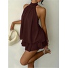 image:imageGORGLITTER Womens Halter Mini Dress Chiffon Fall Wedding Guest OutfitsCoffee Brown