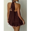 image:imageGORGLITTER Womens Halter Mini Dress Chiffon Fall Wedding Guest OutfitsCoffee Brown