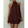 image:imageGORGLITTER Womens Halter Mini Dress Chiffon Fall Wedding Guest OutfitsCoffee Brown
