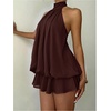 image:imageGORGLITTER Womens Halter Mini Dress Chiffon Fall Wedding Guest OutfitsCoffee Brown