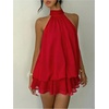 image:imageGORGLITTER Womens Halter Mini Dress Chiffon Fall Wedding Guest OutfitsRed